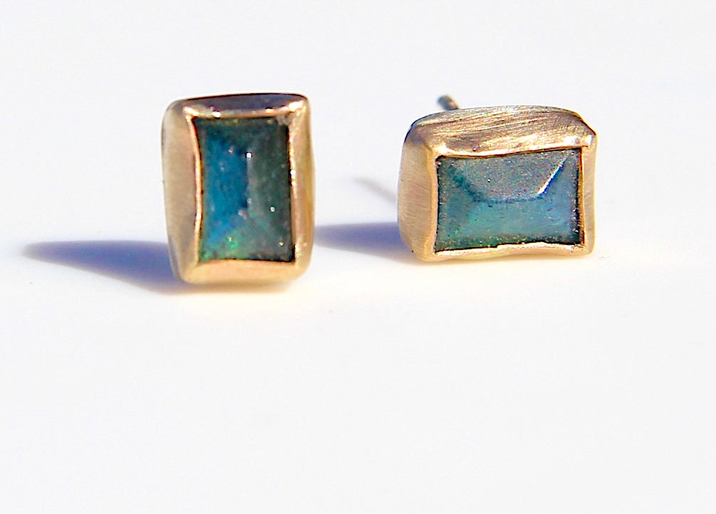 Labradorite Gold Stud Earrings