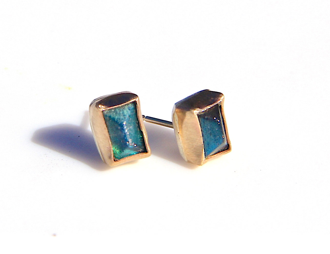 Labradorite Gold Stud Earrings