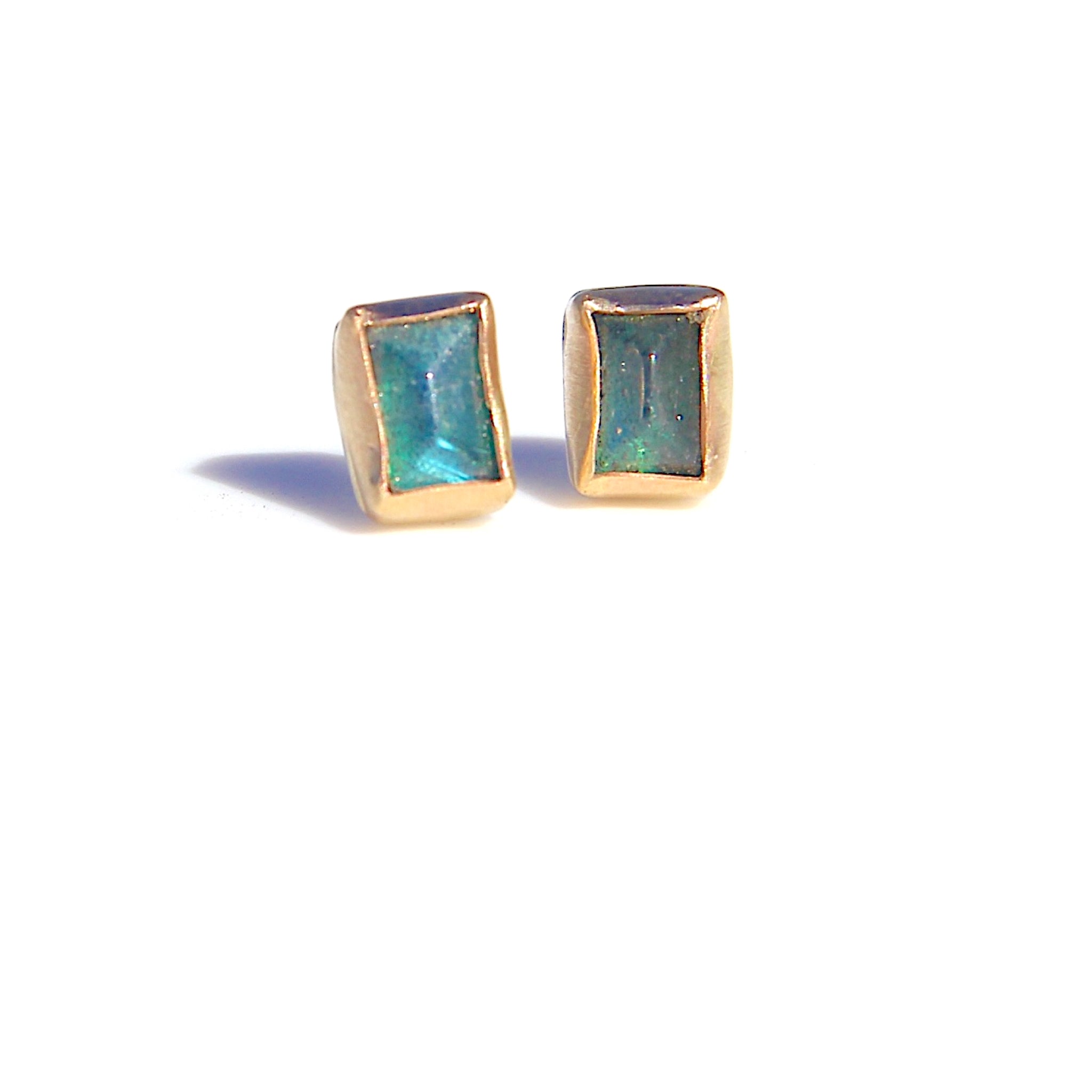 Labradorite Gold Stud Earrings