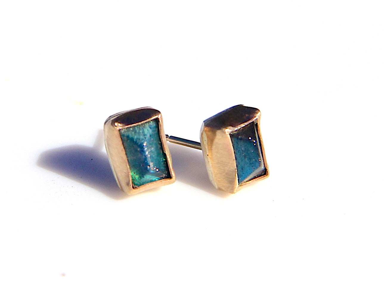 Labradorite Gold Stud Earrings