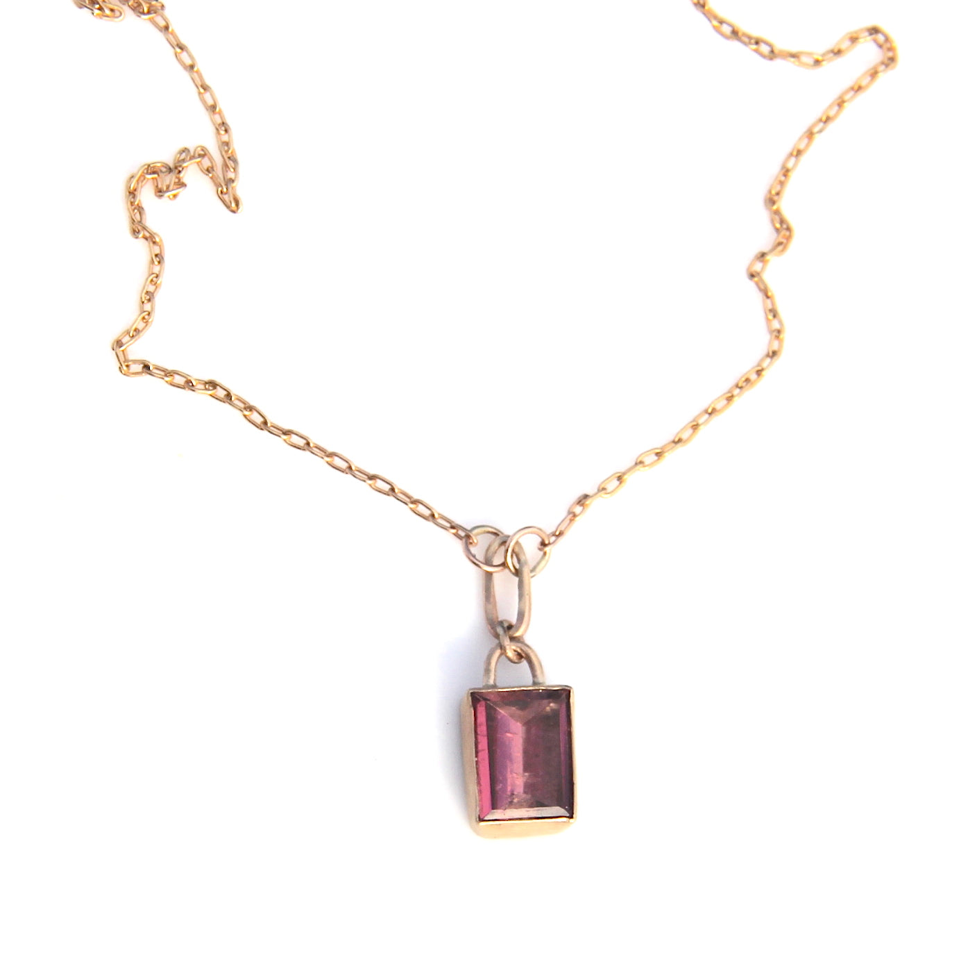 Rectangular Mirror Mauve Tourmaline Necklace