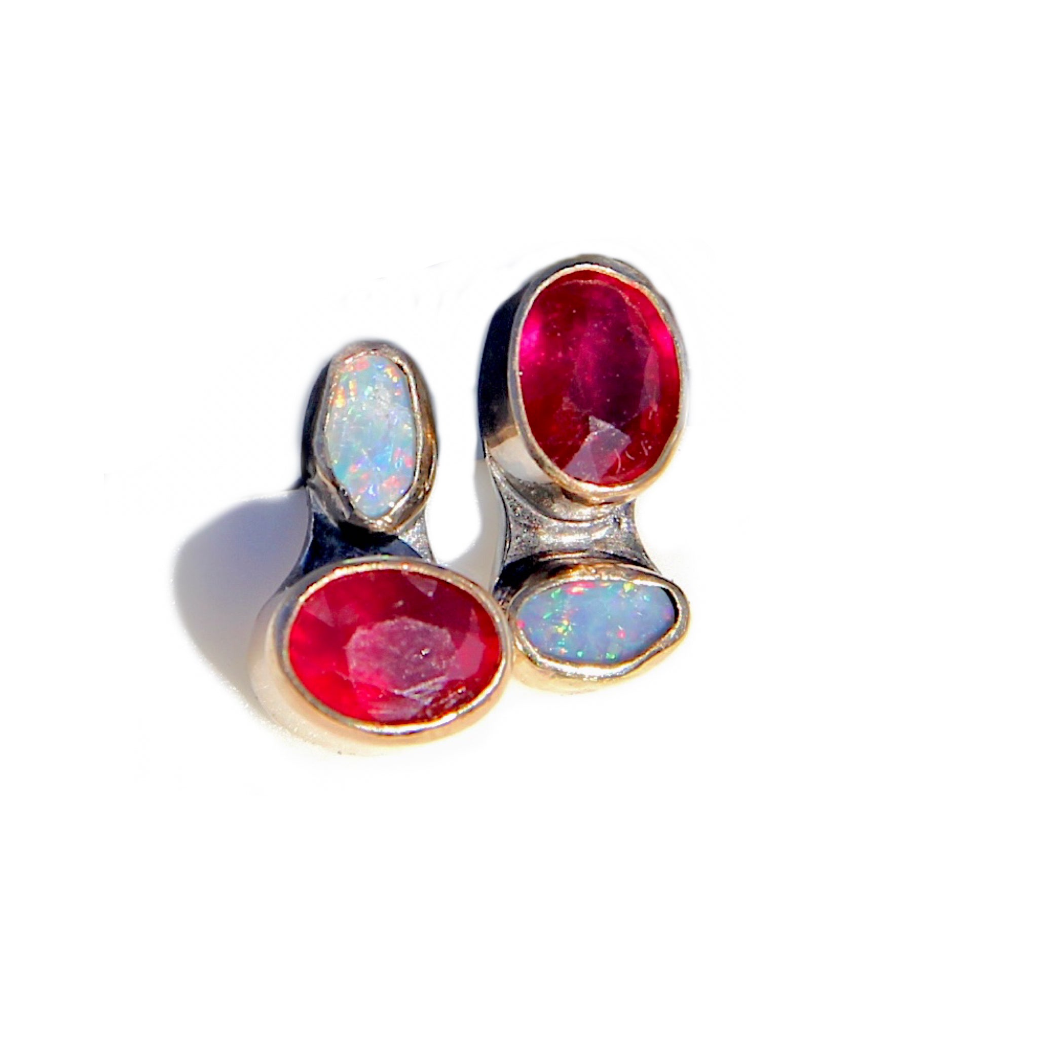 Checkerboard Style Ruby + Opal Stud Earrings