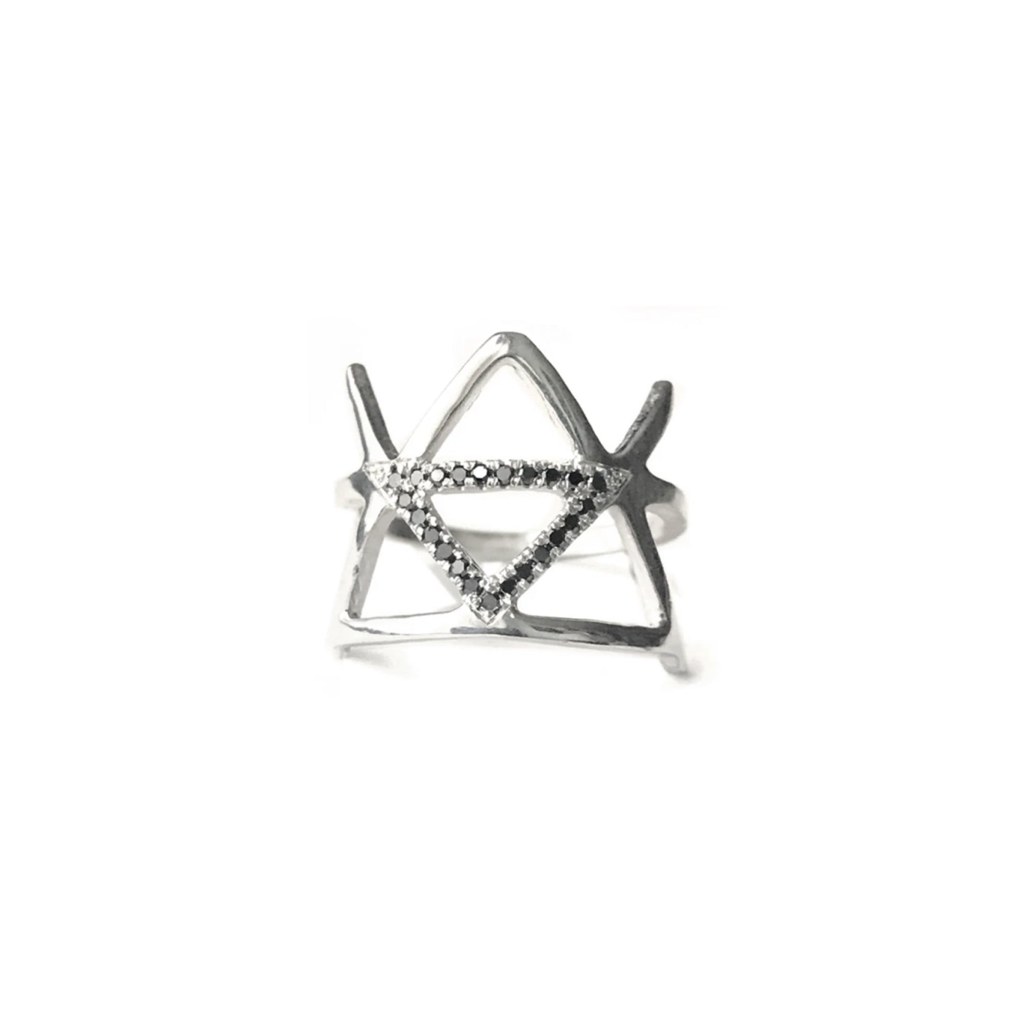 Alchemy Ring Fire Symbol with black diamonds